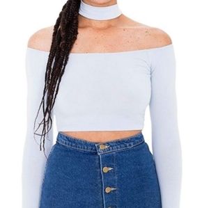 SOLD - AA Baby Blue LS Choker Crop Top